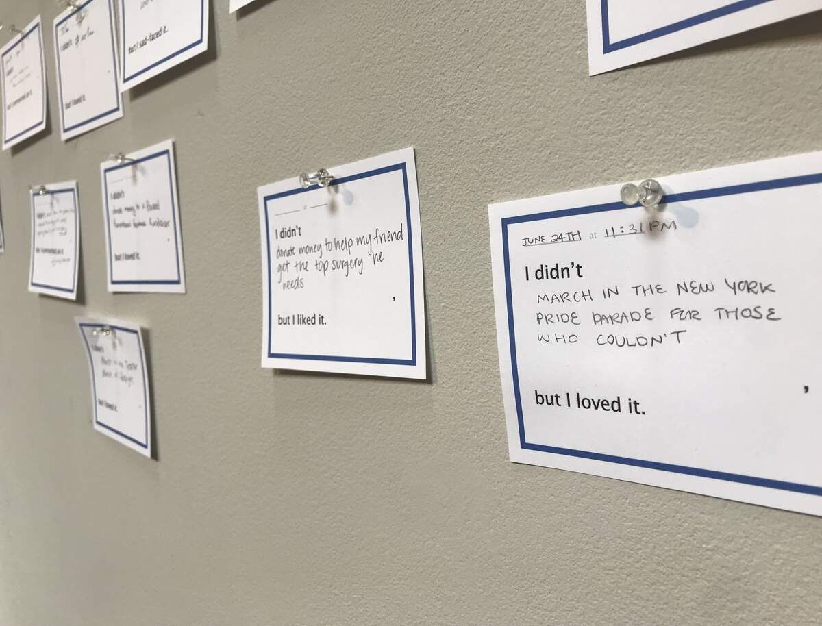 Cards filled out by Artspace visitors are part of Jeana Eve Klein’s “Recent Activity.”