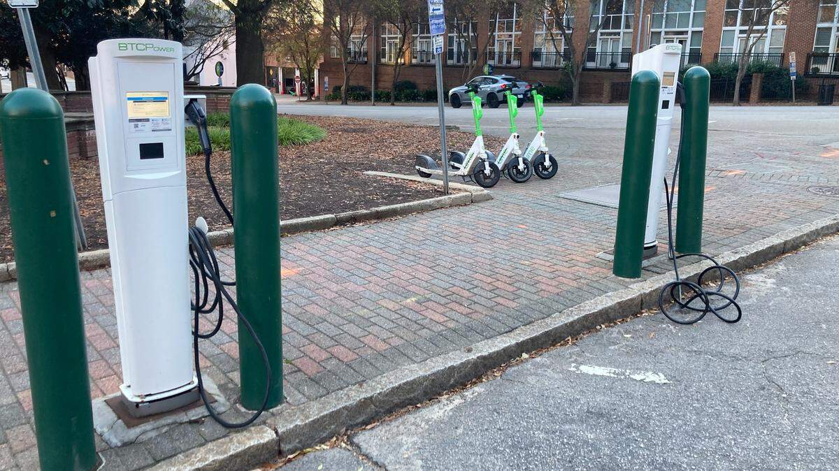 These two Level 2 electric vehicle chargers located on West Hargett Street outside of the Raleigh Municipal Building were installed using funds from the Volkswagen settlement. The N.C. Department of Environmental Quality has finished administering the $92 million North Carolina received from the agreement.