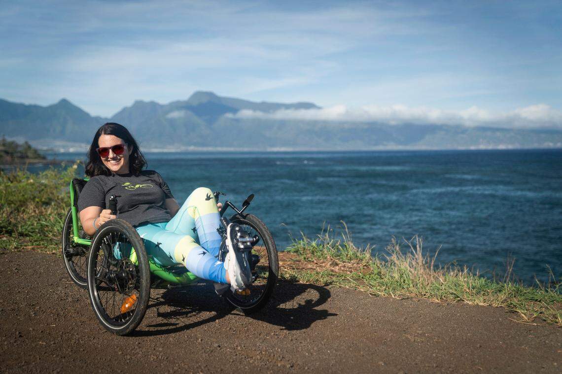 Andrea Peet on her recumbent trike in Maui, HI.