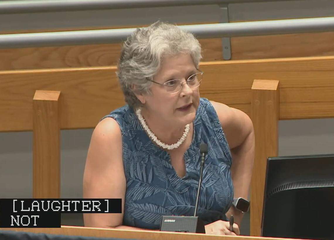 Mimi Kessler speaks at the Aug. 21, 2023 meeting of the Durham City Council.