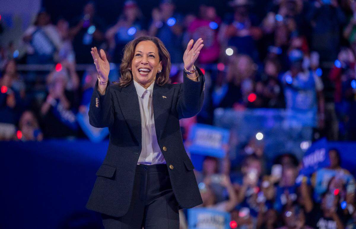 Vice President Kamala Harris, the Democratic presidential nominee, arrives for a rally on Sunday, October 13, 2024 at Minges Coliseum in Greenville, N.C.