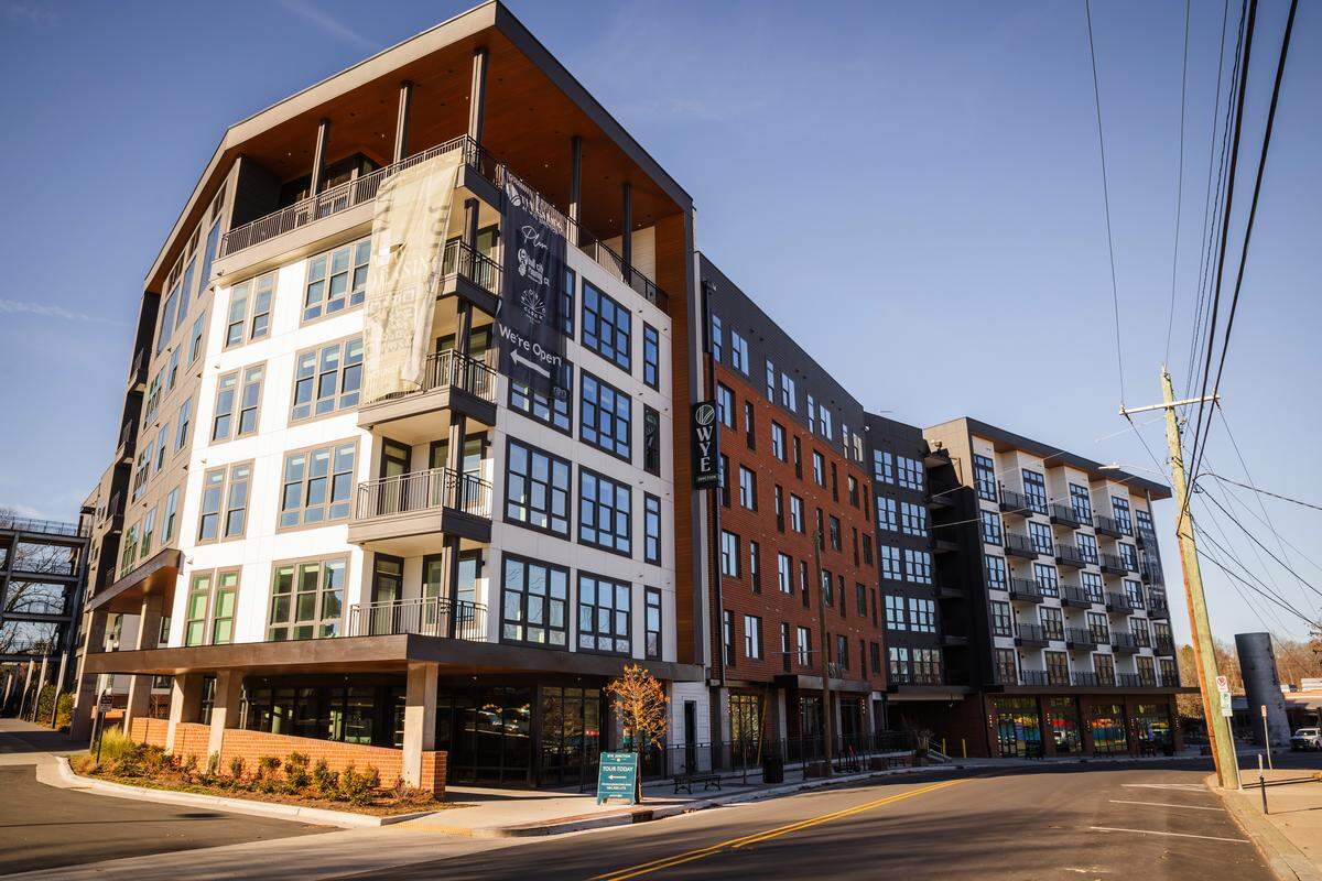 The exterior of Wye Junction, a new mixed-use complex at 701 Washington St. in Durham’s Warehouse District is one example of recent development. 