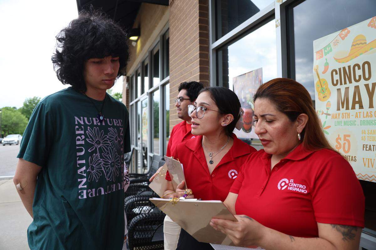 Emmanuel González Muñoz, 18 years old, who resides in a mixed-status family, will vote for the first time in the November election. He registered to vote at a Mexican restaurant during an event organized by El Centro Hispano on May 5, 2024.