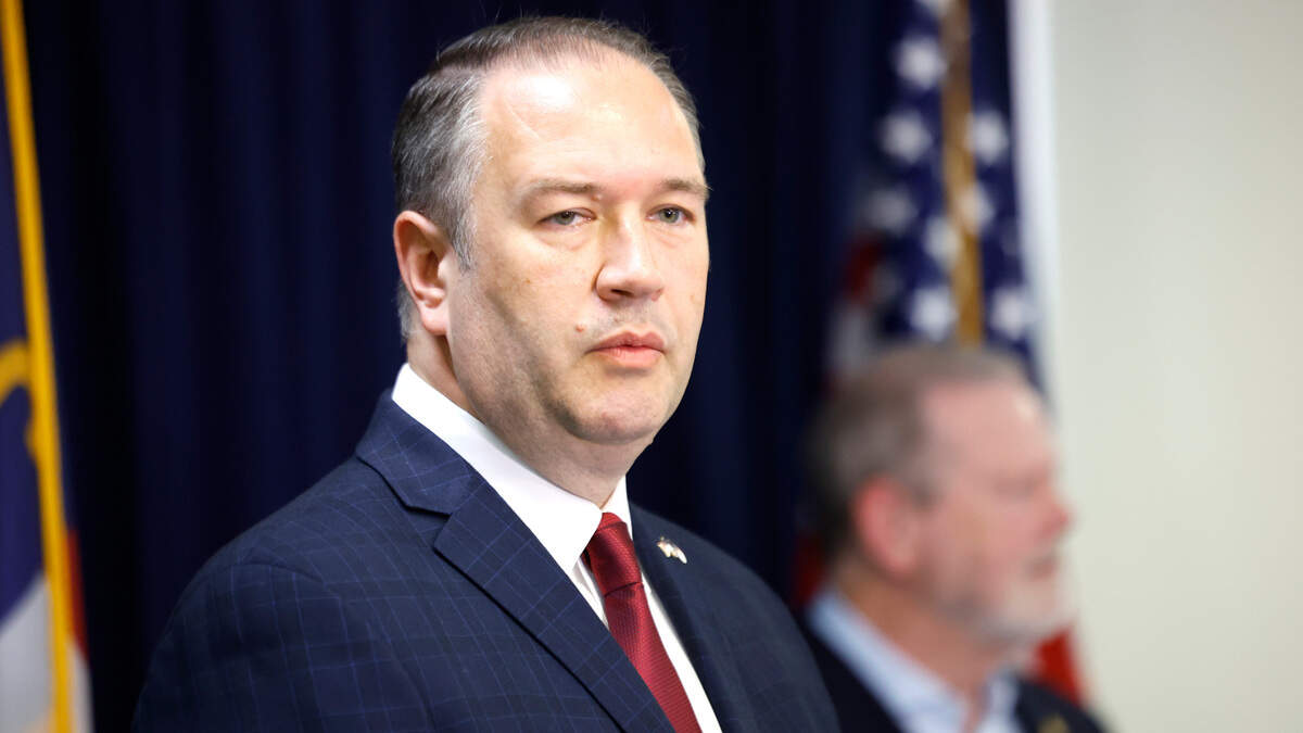 NCGOP Chairman Jason Simmons speaks during a press conference at the N.C. Republican Party headquarters in Raleigh, N.C., Wednesday, Nov. 6, 2024. 