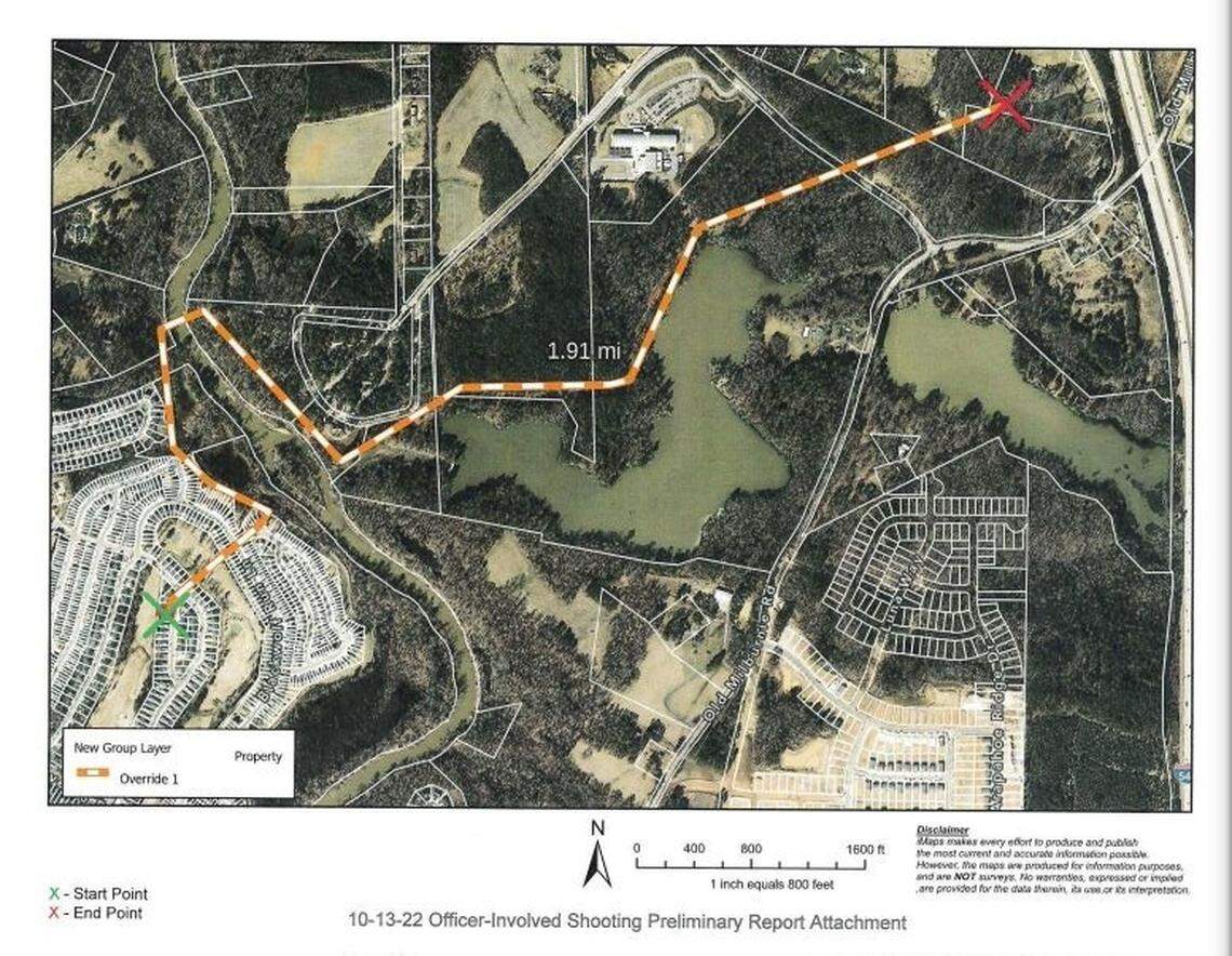The Raleigh Police Department released this map of the path the suspect of a mass shooting took from the Hedingham neighborhood in Raleigh, NC on Oct. 13 until his capture.