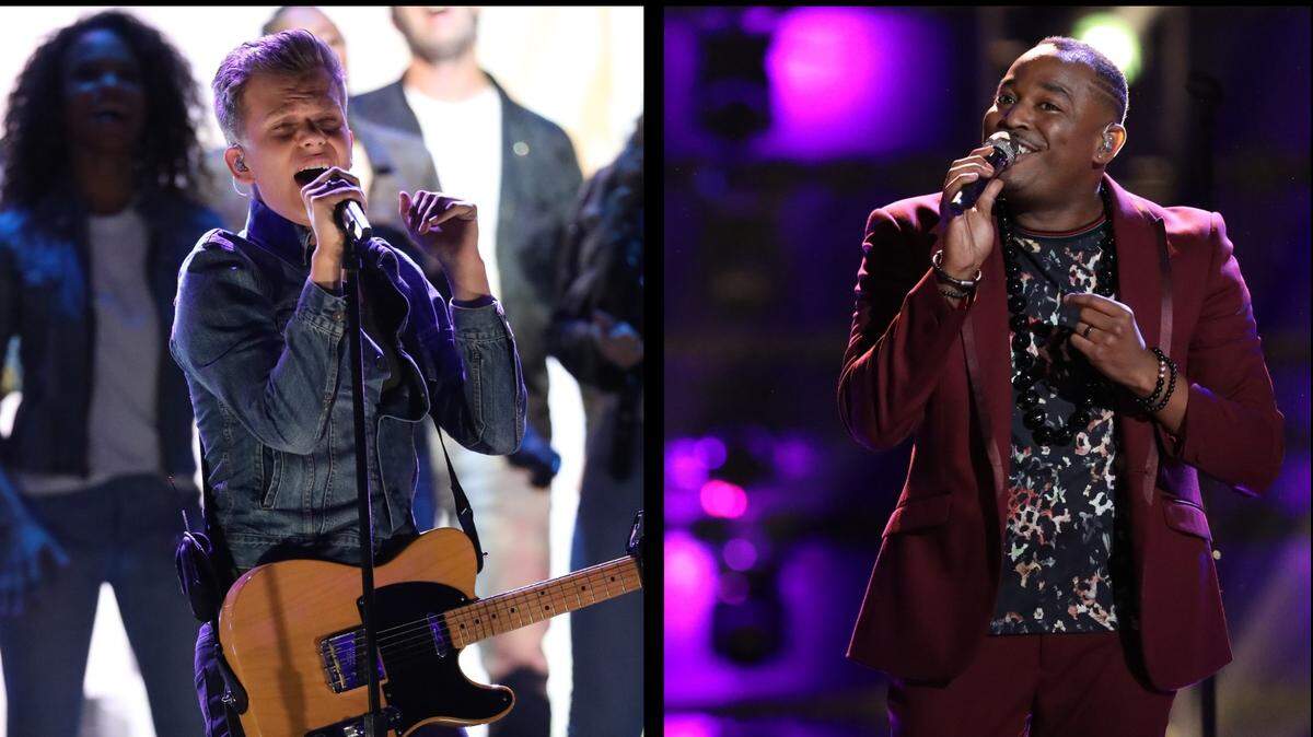 Sanford native Britton Buchanan and Chapel Hill native Rayshun LaMarr perform on May 14, 2018, on "The Voice."