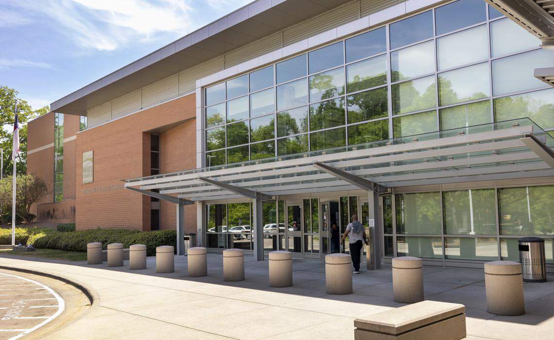 The entrance to the Wake County Detention Center at 3301 Hammond Road, on Monday, April 13, 2026 in Raleigh, N.C.   Expansion of the center is under consideration by the Wake County Board of Commissioners, with costs ranging from $175-$180 million.