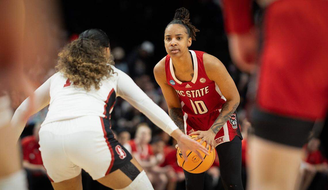 NC State’s Aziaha James runs the offense against Stanford, Friday night, March 29, 2024.