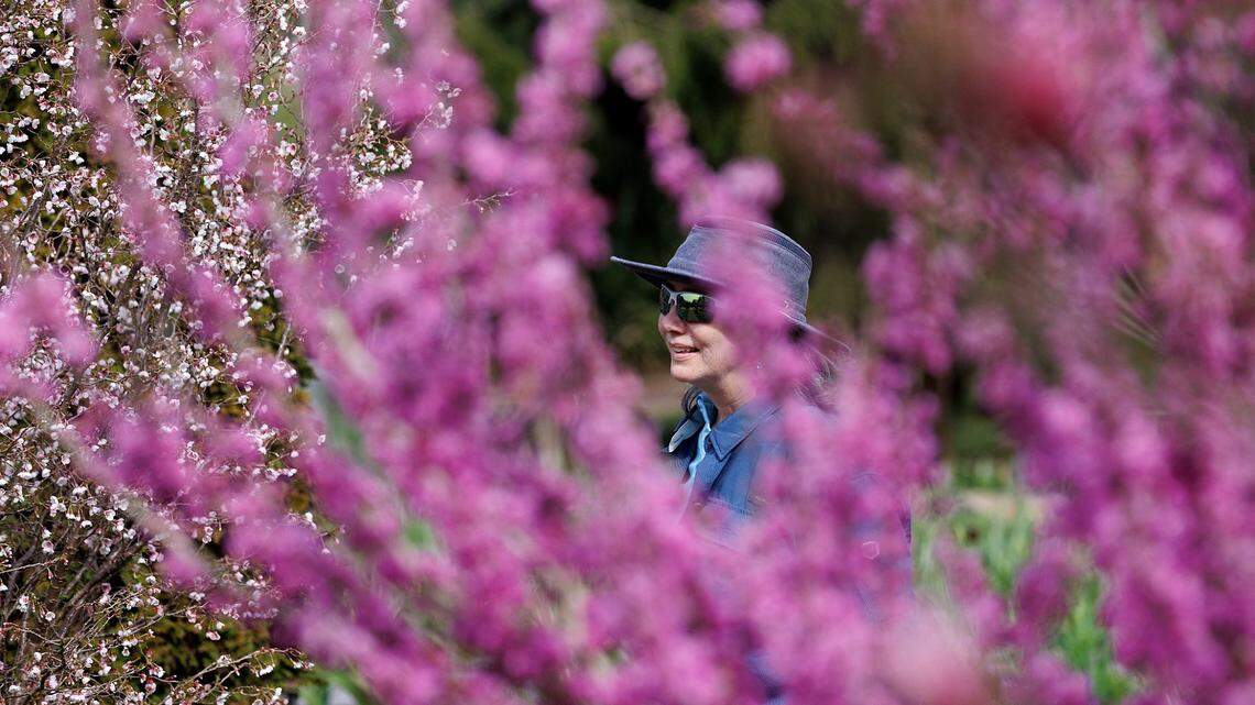 Louise Turrentine smiles while walking through Duke Gardens on Friday, March 15, 2024, in Durham, N.C.