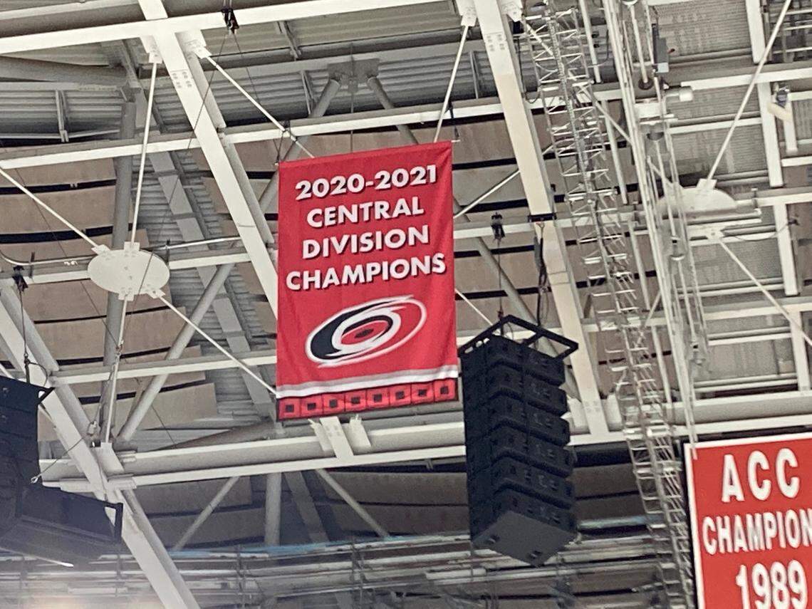 The Carolina Hurricanes now have a 2020-21 Central Division championship banner hanging in the PNC Arena rafters.