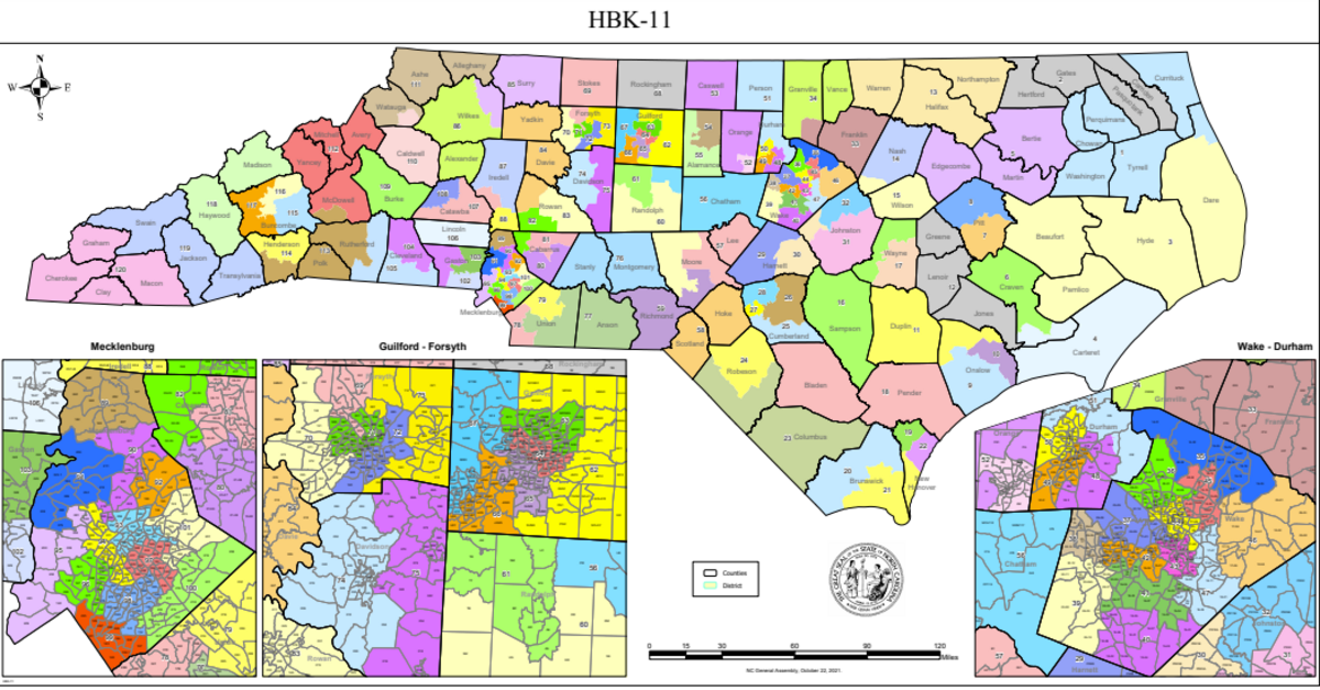 A potential N.C. House of Representatives map from the 2021 redistricting process, drawn by a Republican state representative.