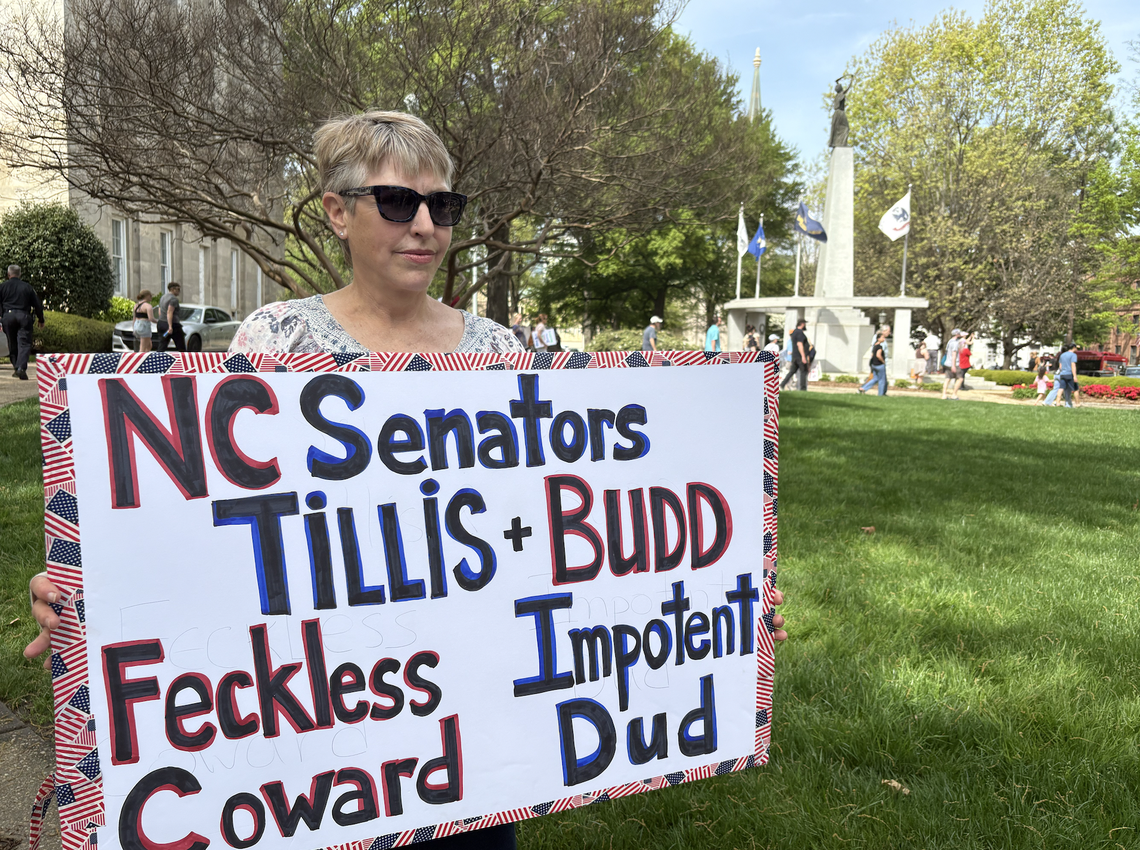Kate Brilakis, a 66-year-old teacher from Hillsborough, was among those who turned out to protest the Trump administration’s policies on Saturday.