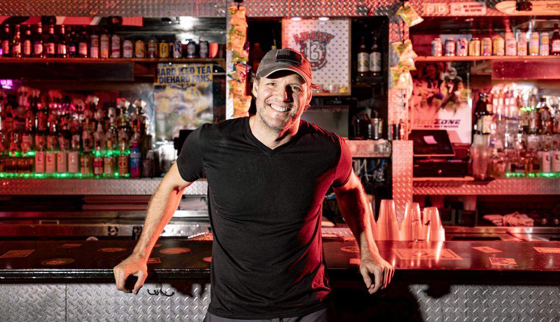 Bates Battaglia poses in his bar, Lucky B’s, Wednesday, Sept. 10, 2025.