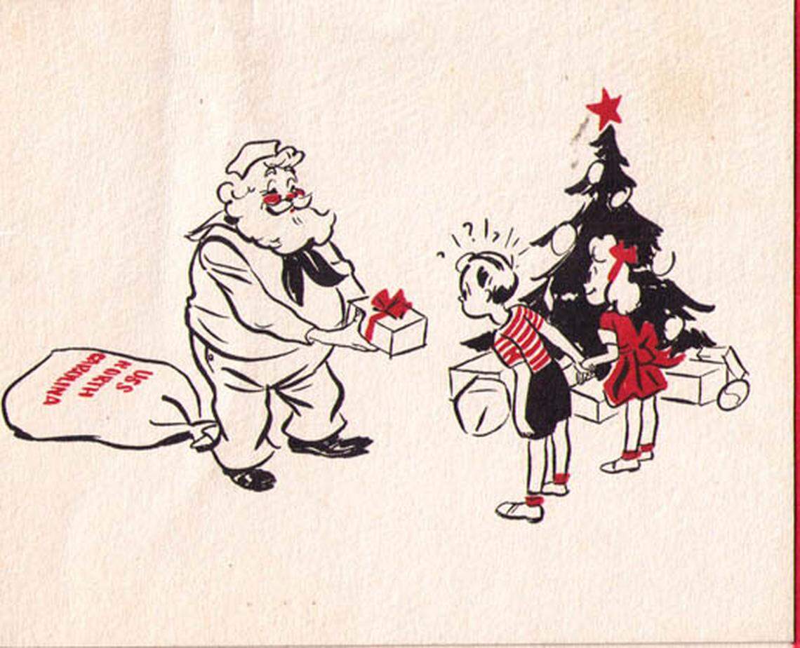One of the Christmas cards Macy’s sent to children with family aboard the USS North Carolina in 1943.