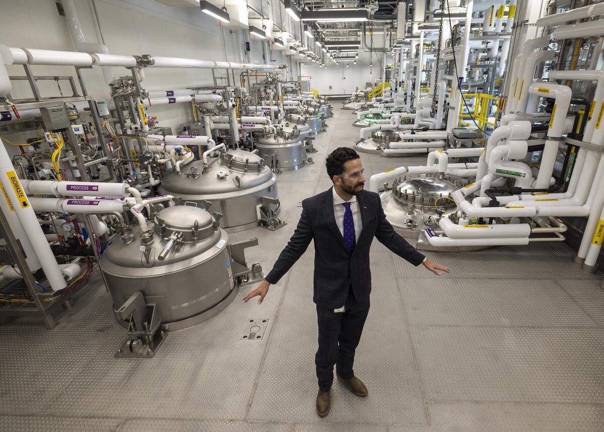 Sam Rabhan, Director of Capital Projects at Fujifilm Diosynth Biotechnologies in Holly Springs, shows where bioreactors produce genetically engineered living cells that are grown under controlled conditions to produce biopharmaceutical products.