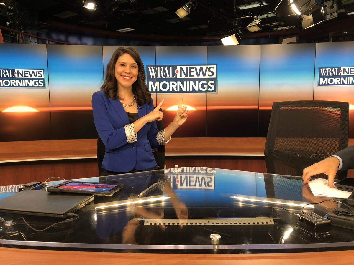 Tara Lynn at a rehearsal on May 24, 2019, for her return to the station to fill in as weekend morning anchor for Mikaya Thurmond while Thurmond is on medical leave.