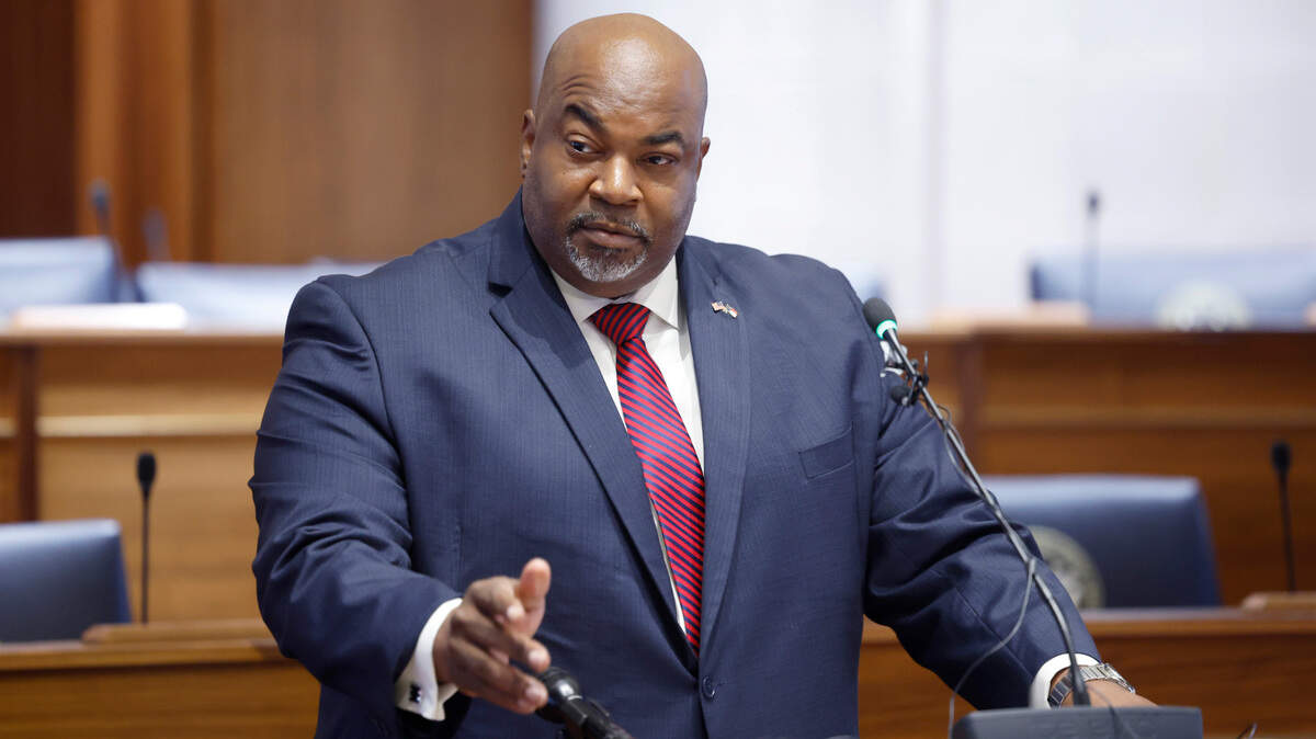 Lt. Gov. Mark Robinson speaks during a press conference at the Legislative Building in Raleigh, N.C., Thursday, Oct. 12, 2023.