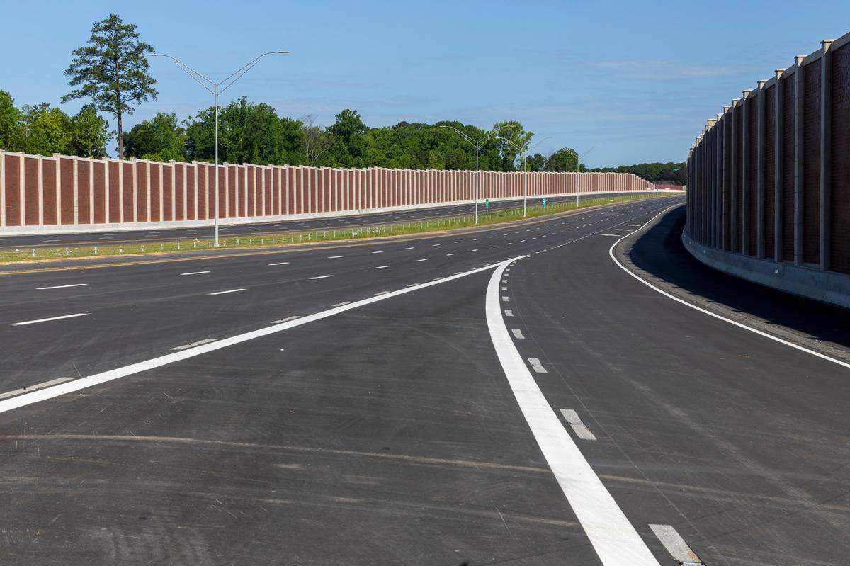 The on ramp to a new section of N.C. 540 at U.S. 401 in southern Wake County on May 28, 2024. The 18-mile toll road will connect N.C. 55 in Apex to Interstate 40.