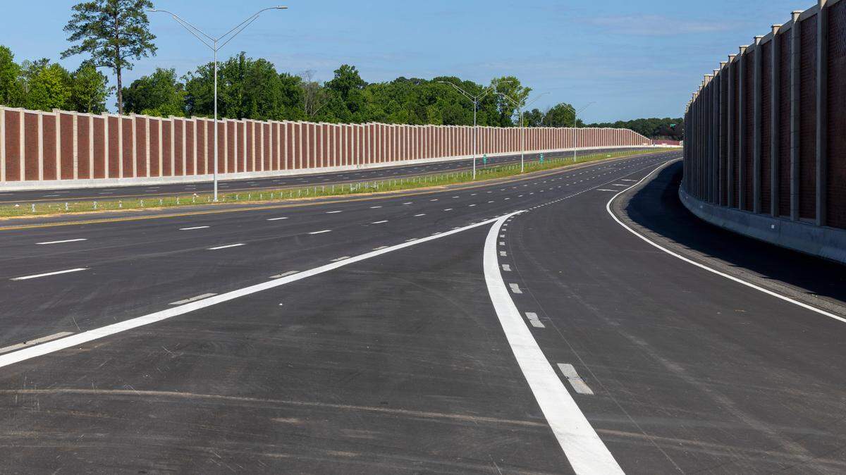 The on ramp from U.S. 401 to a new section of N.C. 540 on May 28. The 18-mile toll road across southern Wake County will connect N.C. 55 in Apex to Interstate 40 and is scheduled to open this summer.