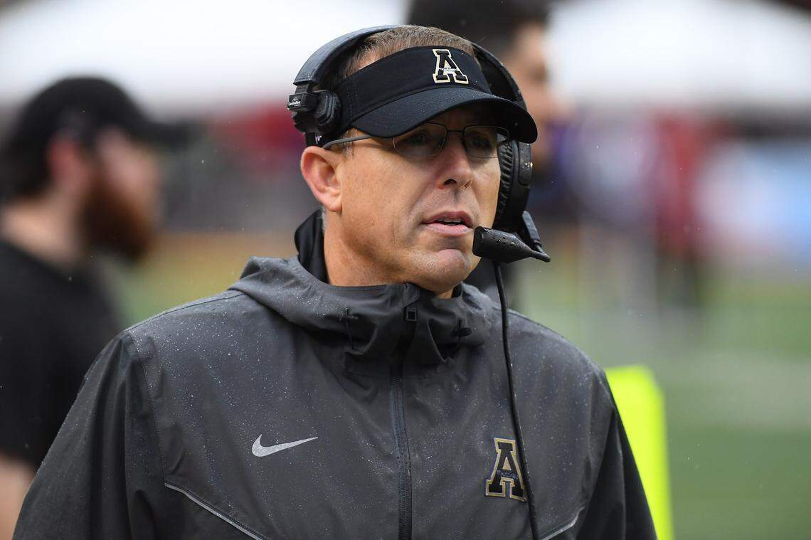 Appalachian State head coach Scott Satterfield watches his Mountaineers take on Louisiana early in the first quarter of 2018 Sun Belt Conference Football Championship game at Kidd Brewer Stadium on Saturday, December 01, 2018 in Boone, North Carolina. Appalachian State won 30-19.