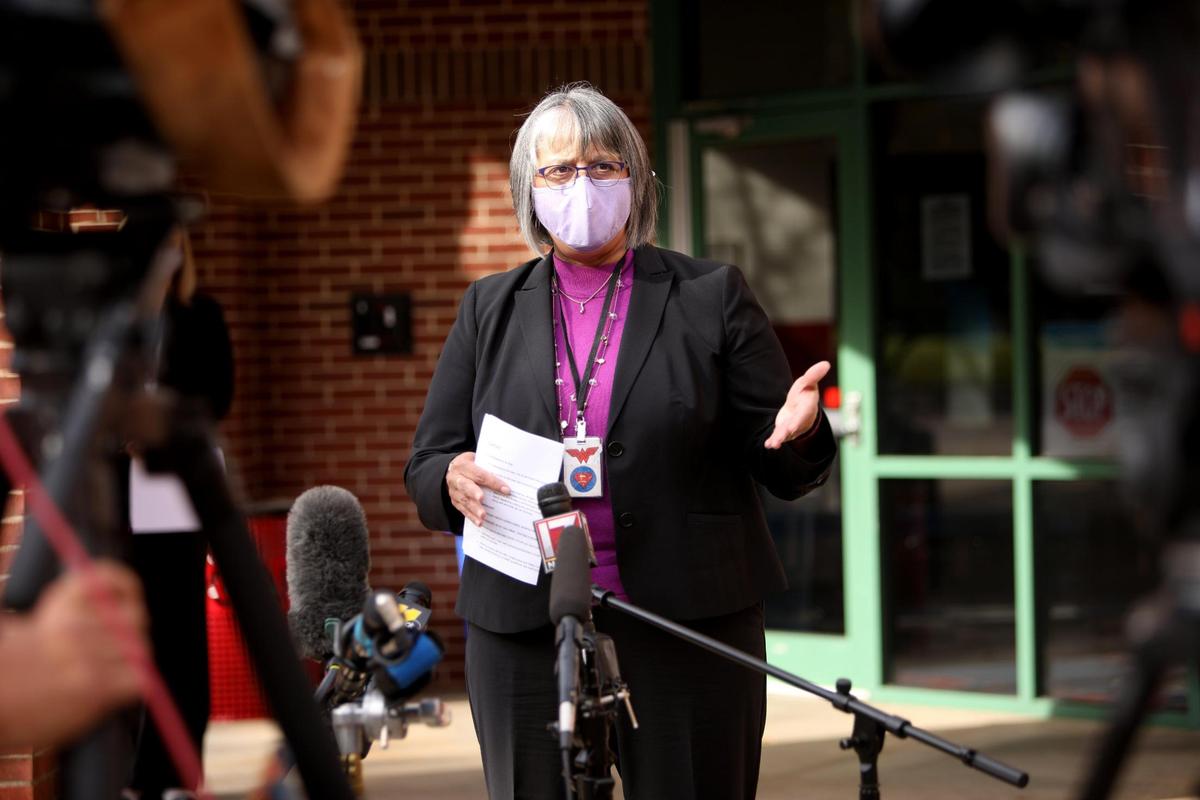 Wake County superintendent Cathy Moore holds a press conference Friday morning, Nov. 6, 2020, at Wake Forest Middle School discussing how Wake County middle schools reopening on Monday, Nov. 9, 2020.