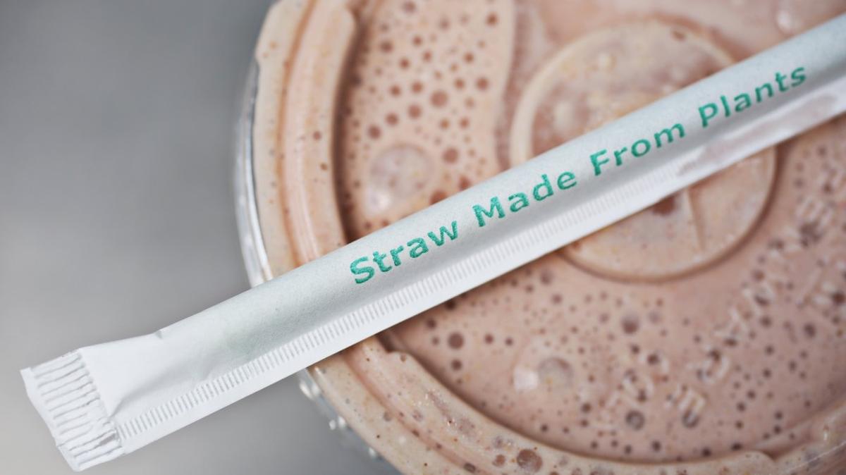 
Happy + Hale uses compostable straws made from plants.
