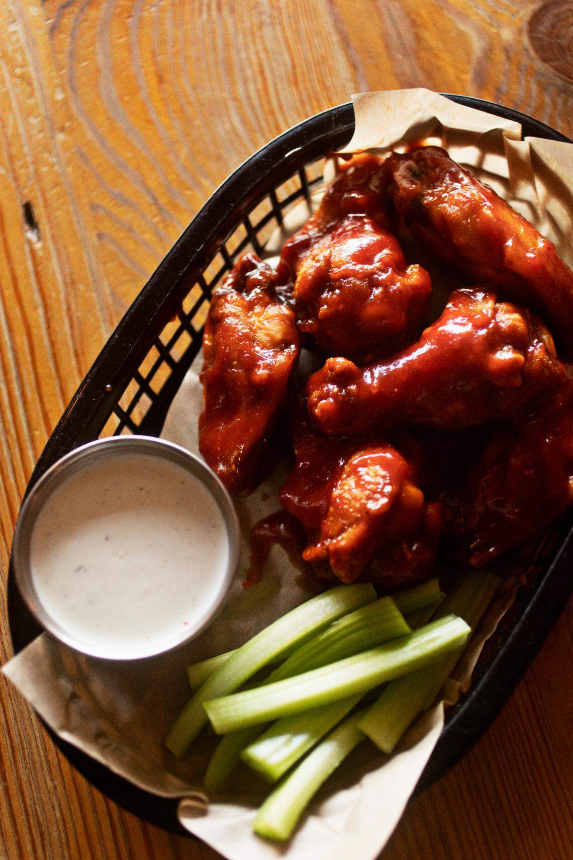 The Wooden Nickel’s honey bbq wings in Hillsborough on Tuesday, Feb. 8, 2022.