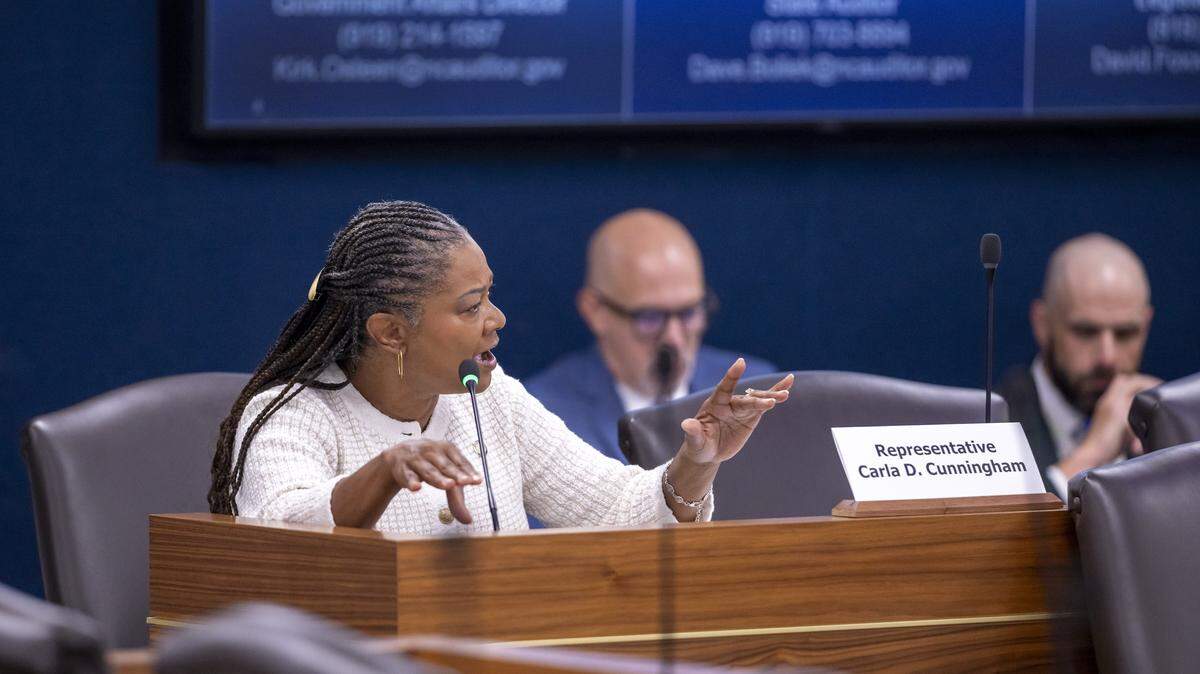 Rep. Carla D. Cunningham asks North Carolina State Auditor Dave Boliek a question during his appearance before the House Committee on Government Efficiency on Tuesday September 23, 2025 at the Legislative Office Building in Raleigh, N.C.