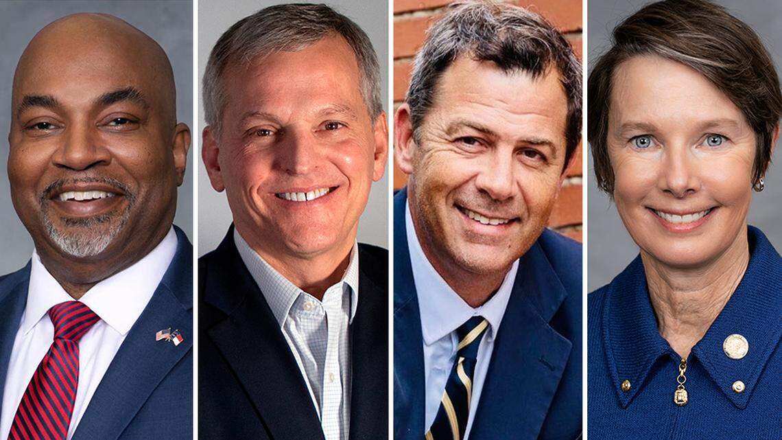 Candidates for the 2024 North Carolina general election are, left to right: Lt. Gov. Mark Robinson, Republican nominee for governor; Attorney General Josh Stein, Democratic nominee for governor; Hal Weatherman, Republican nominee for lieutenant governor; and N.C. Sen. Rachel Hunt, Democratic nominee for lieutenant governor.