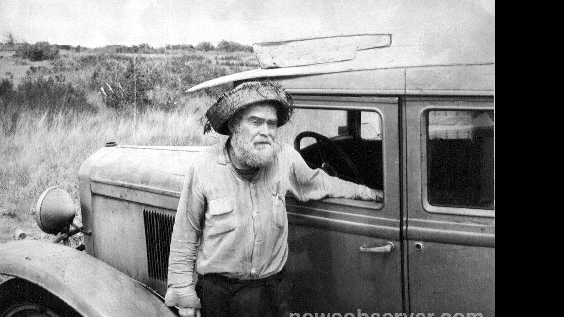 The Fort Fisher Hermit, Robert Harrill, said he used a 1929 Chevrolet to get to town. This photo of Harrill was taken in 1963.
