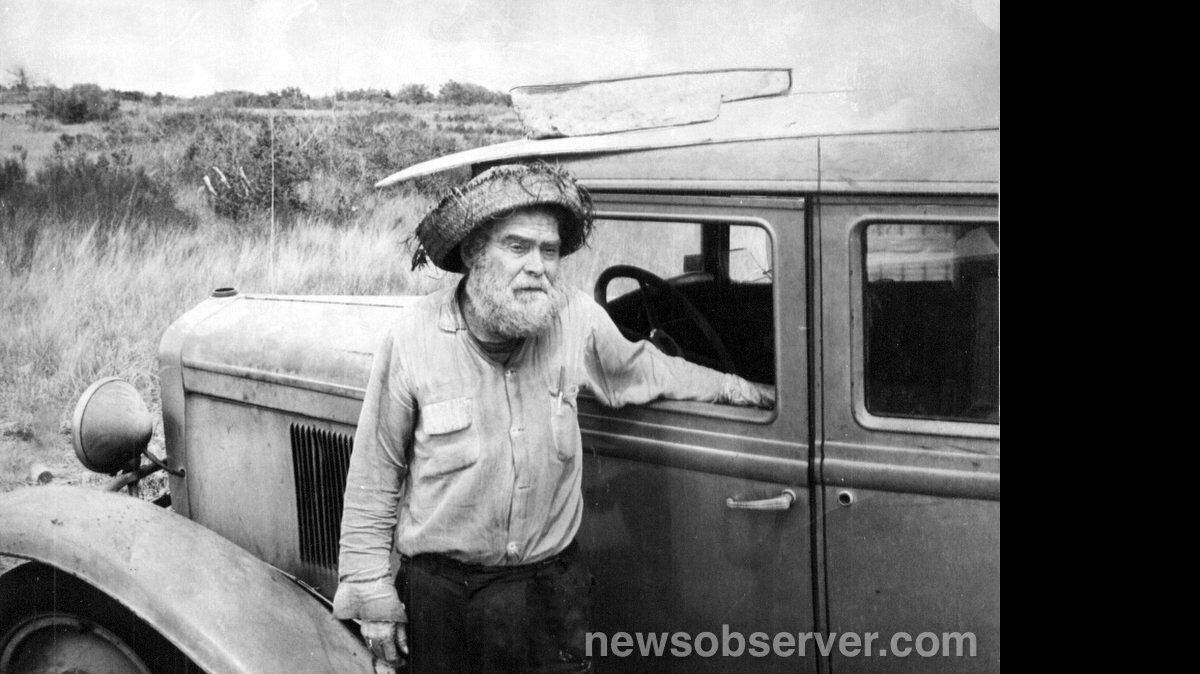 The Fort Fisher Hermit, Robert Harrill, said he used a 1929 Chevrolet to get to town. This photo of Harrill was taken in 1963.