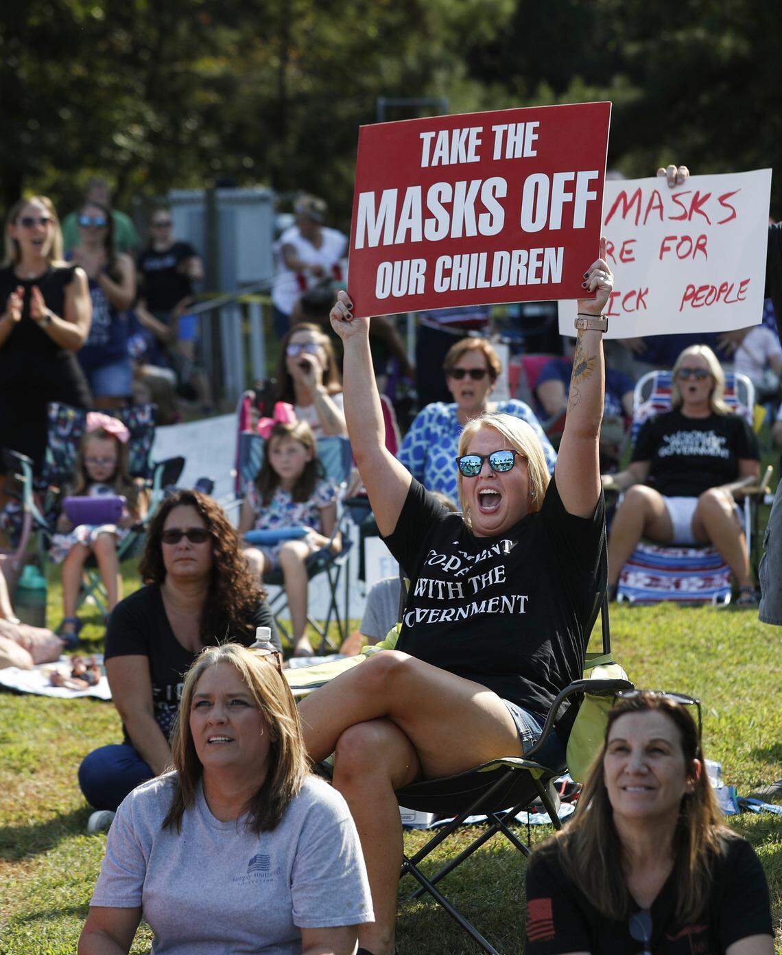 U.S. Rep. Madison Cawthorn addresses a group of demonstrators opposing a mask mandate outside the Johnston County Board of Education meeting on Tuesday, September 14, 2021 in Smithfield, N.C. Cawthorn came to urge the school district to end the face covering mandate for students.