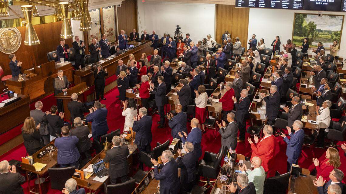 Gov. Josh Stein delivers his State of the State address to a joint session of the General Assembly on Wednesday, March 12, 2025, in the House chamber of the Legislative Building.