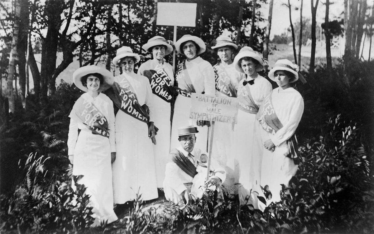 A group of North Carolina suffragists, ca. 1914–1920. Gertrude Weil, president of the North Carolina Equal Suffrage Association from 1919 to 1920, stands at the far left. The exhibit “You Have to Start a Thing” at the N.C. Museum of History celebrates North Carolina’s role in the suffrage movement.