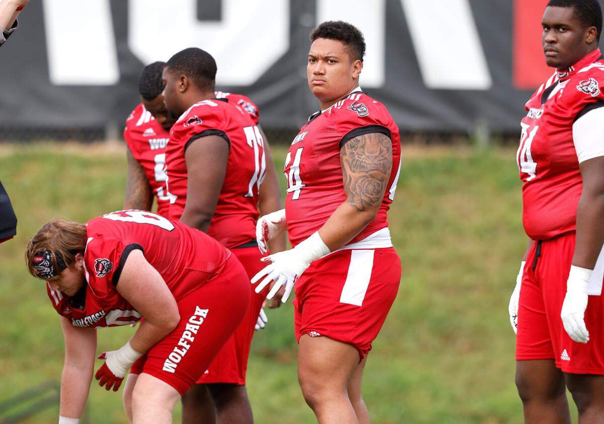 N.C. State’s Chandler Zavala works out with the offense during the Wolfpack’s first practice in Raleigh, N.C., Wednesday, August 4, 2021.