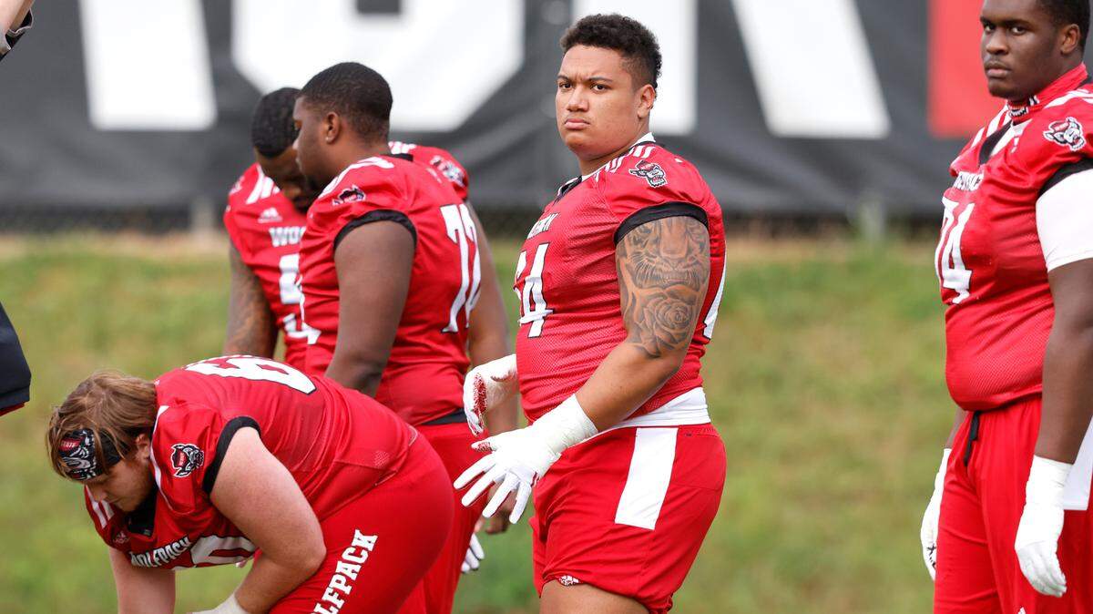 N.C. State’s Chandler Zavala works out with the offense during a Wolfpack practice in Raleigh, N.C. (Ethan Hyman, News & Observer)