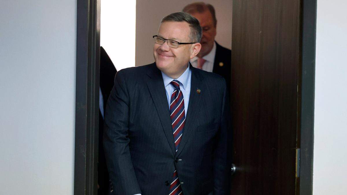 N.C. State House Speaker Tim Moore arrives for a press conference at the N.C. GOP headquarters in Raleigh, N.C. Wednesday, April 5, 2023. The press conference was to announce State Rep. Tricia Cotham is switching parties to become a member of the House Republican caucus.