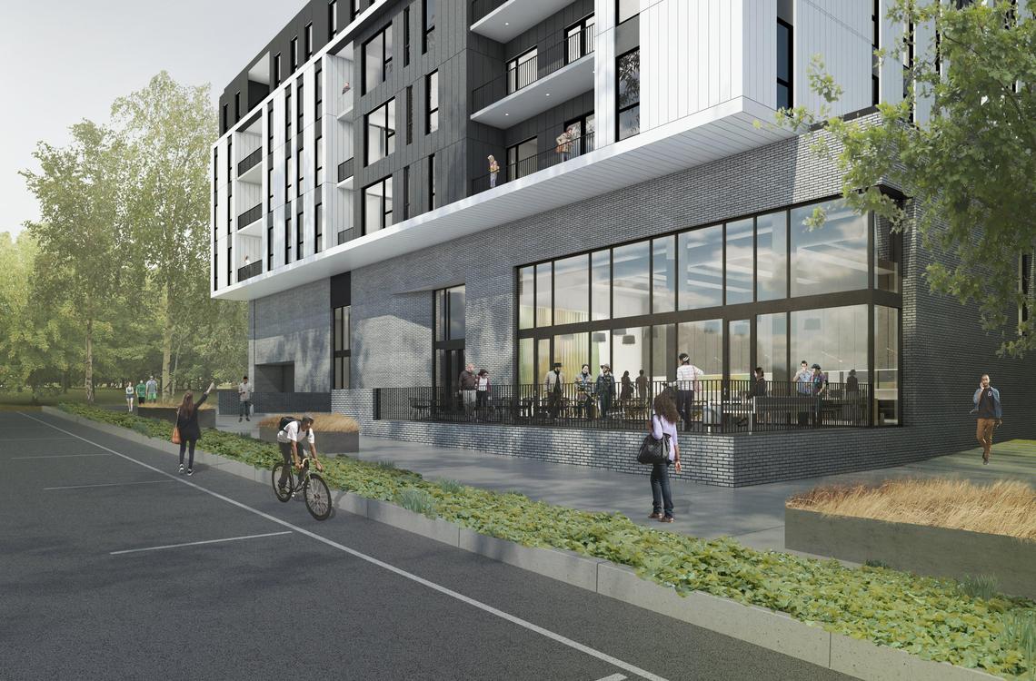 A rendering of the five-story Fairweather condos by The Raleigh Architecture Co. which recently just broke ground on South West Street in Raleigh’s warehouse district.