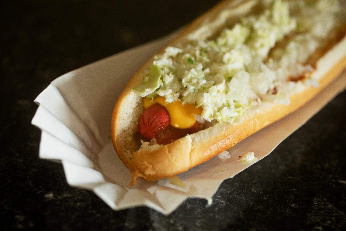 Red footlong at Steve’s Place in Raleigh on Monday, May 23, 2022.