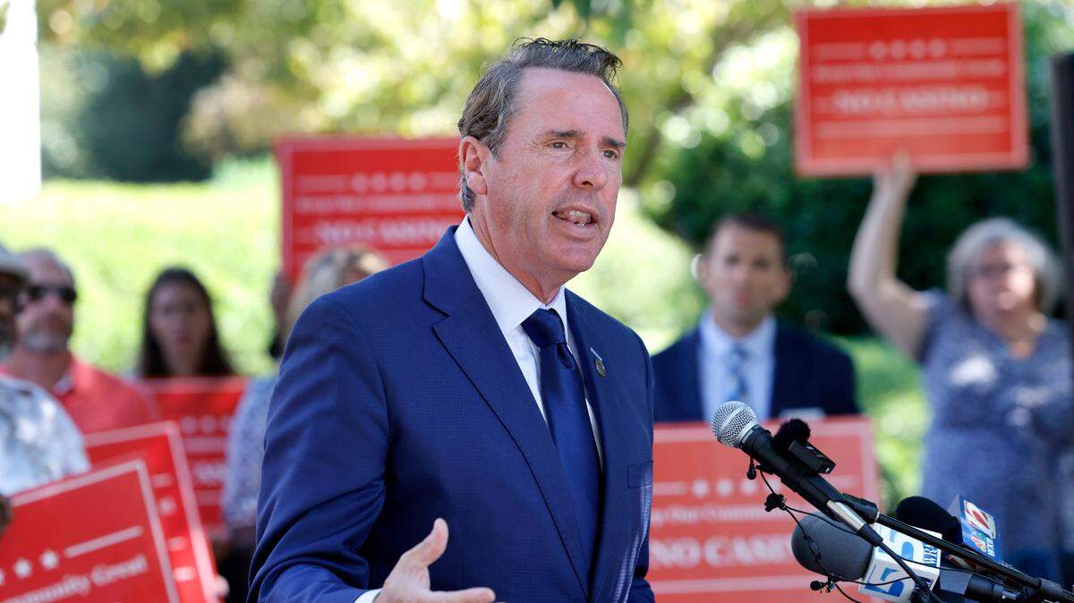 Mark Walker speaks during a press conference outside the N.C. Legislative building Tuesday, Sept. 5, 2023. A group of local residents from Rockingham and Nash counties, two of the four counties that could host new casinos if the Republican proposal advances this session, spoke out against the plan during a press conference outside the Legislative Building, just hours before the House Republican Caucus planned to meet to discuss the idea.