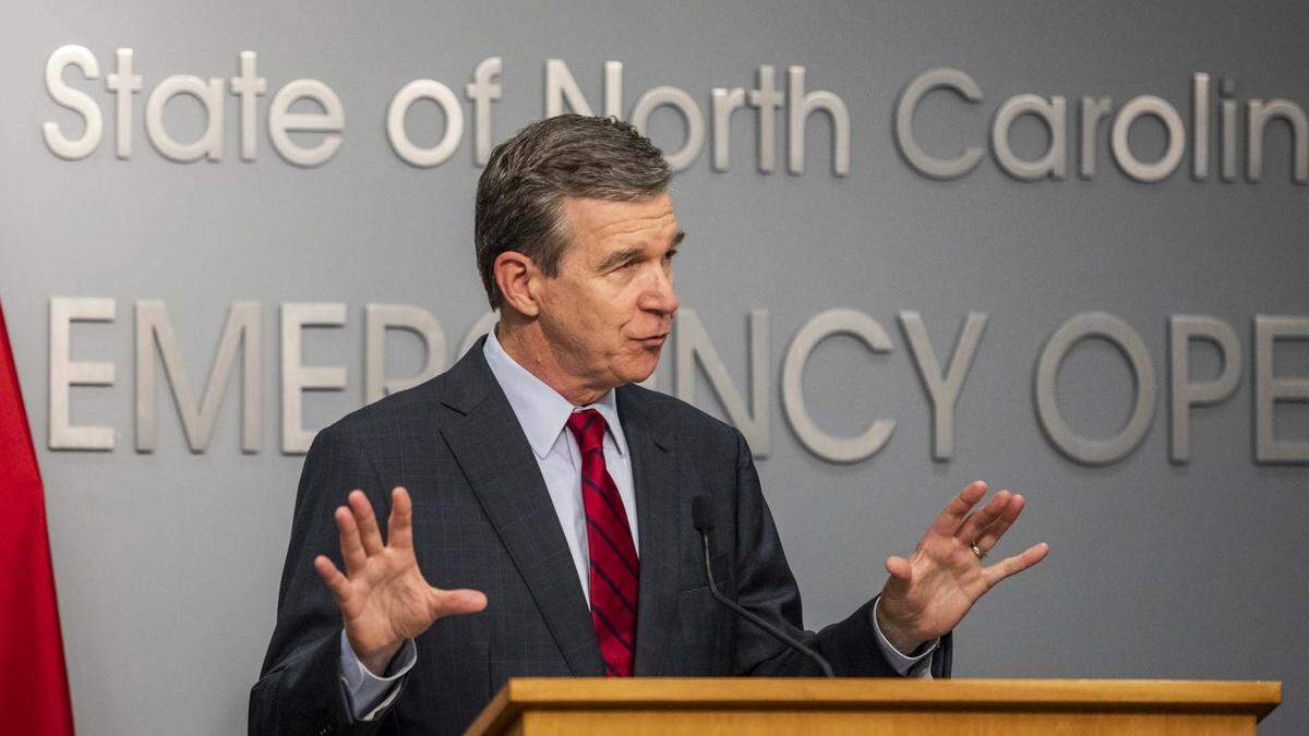 Gov. Roy Cooper speaks during a briefing on North Carolinaís coronavirus pandemic response Wednesday, Aug. 4, 2021 at the NC Emergency Operations Center in Raleigh.