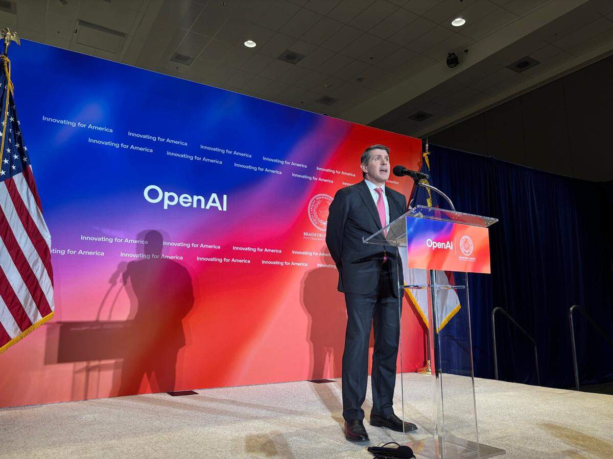N.C. State Treasuer Brad Briner announced his office’s partnership with OpenAI at North Carolina Central University on March 27, 2025.