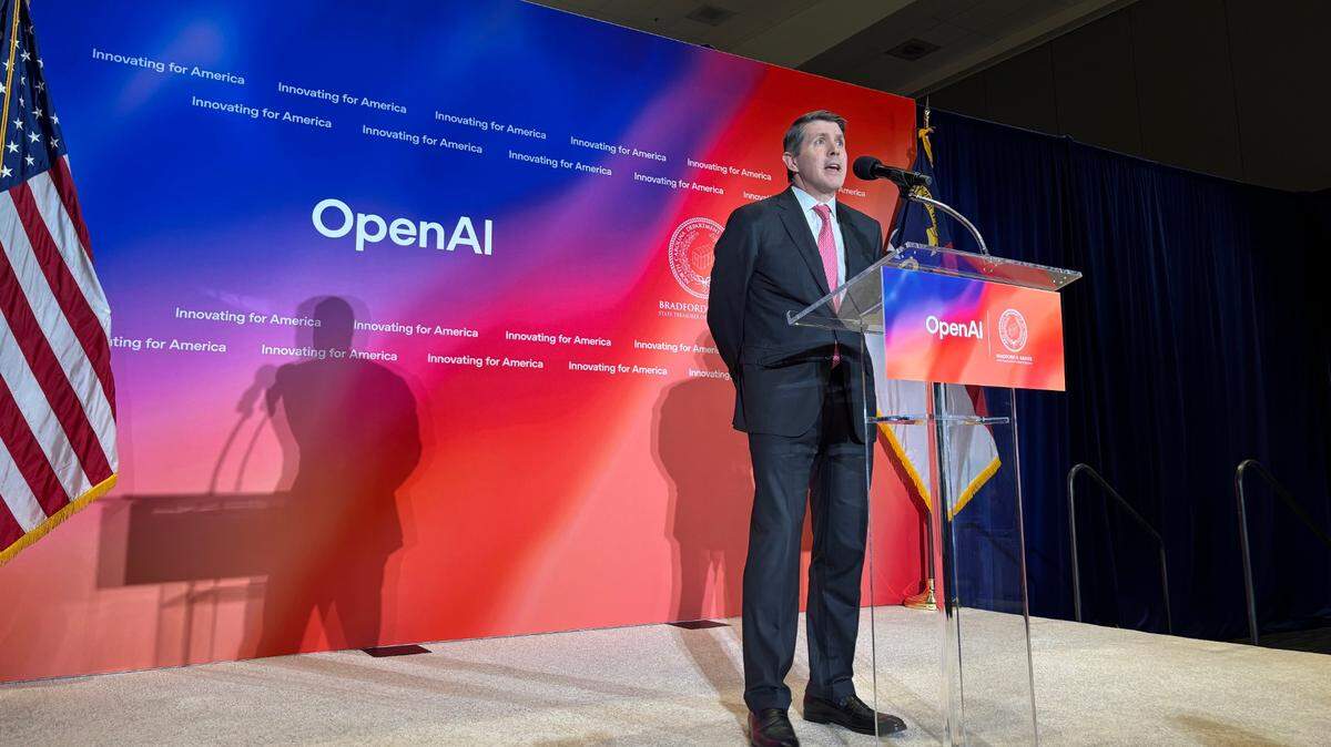 N.C. State Treasuer Brad Briner announced his office’s partnership with OpenAI at North Carolina Central University on March 27, 2025.  
