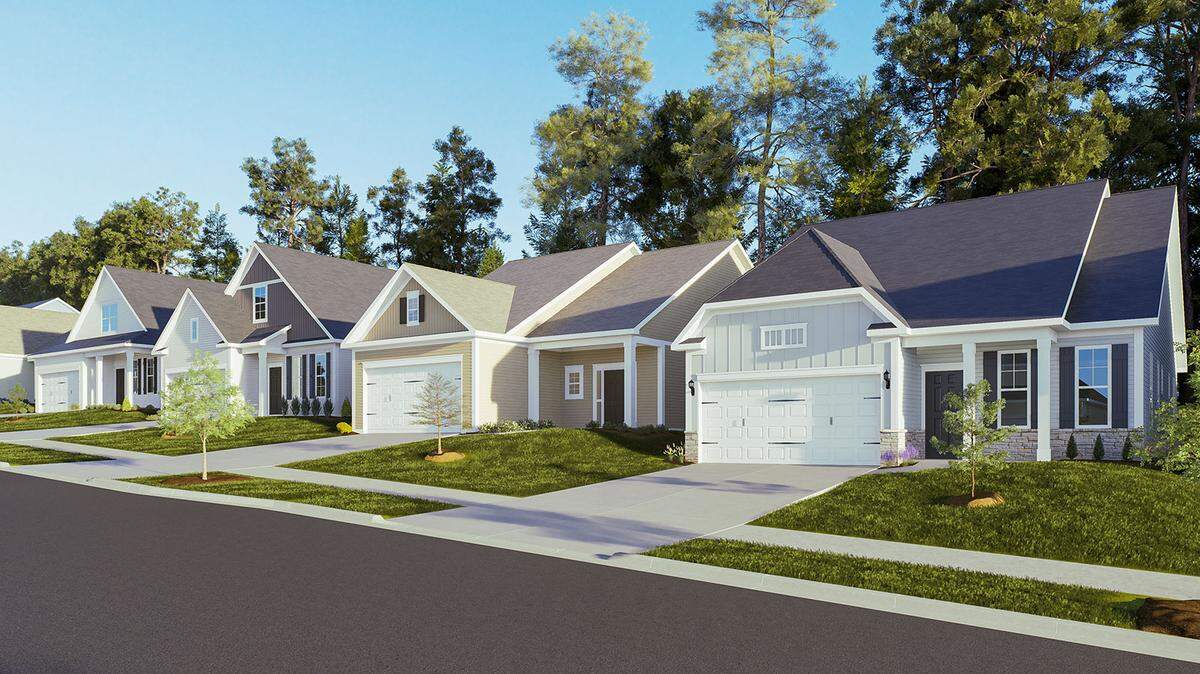 A rendering of single-family homes coming to Mungo Homes’ new 600-home Ovation at Sweetbrier subdivision in Southeast Durham.