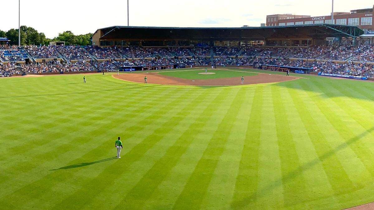 The Durham Bulls bat against the Gwinnett Stripers during a game on Saturday, July 3, 2021, at Durham Bulls Athletic Park in Durham, N.C.