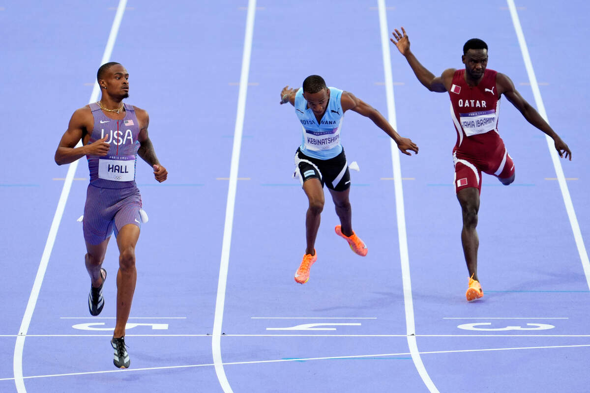Aug 6, 2024; Paris Saint-Denis, France; Quincy Hall (USA) competes in mens 400m semifinal heat during the Paris 2024 Olympic Summer Games at Stade de France.