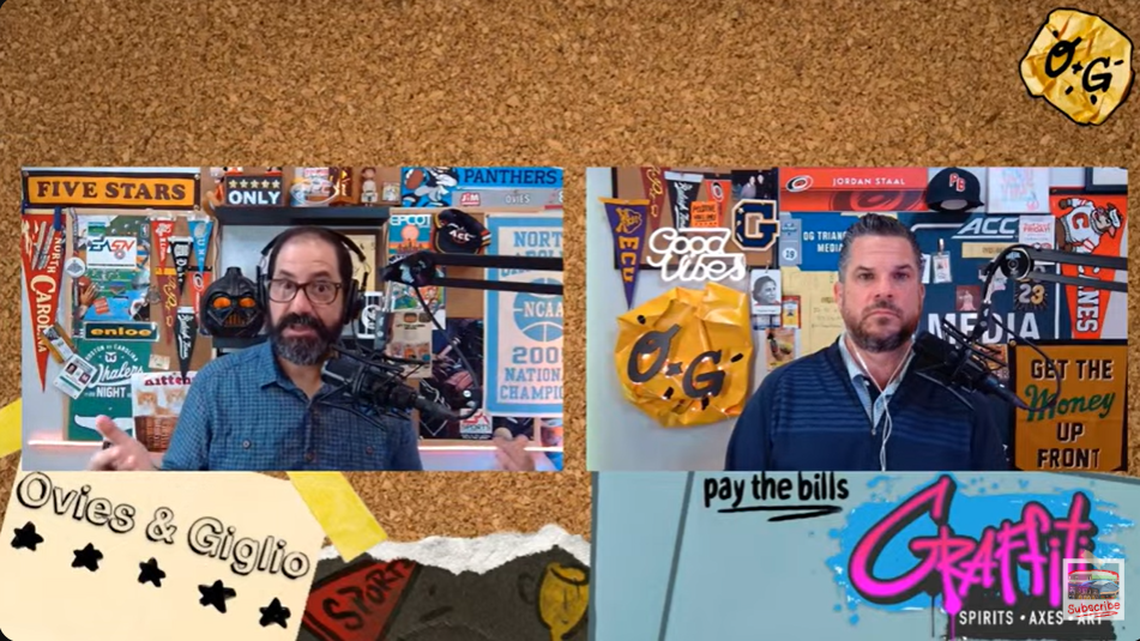 Joe Ovies (left) and Joe Giglio (right) on the Ovies + Giglio podcast.