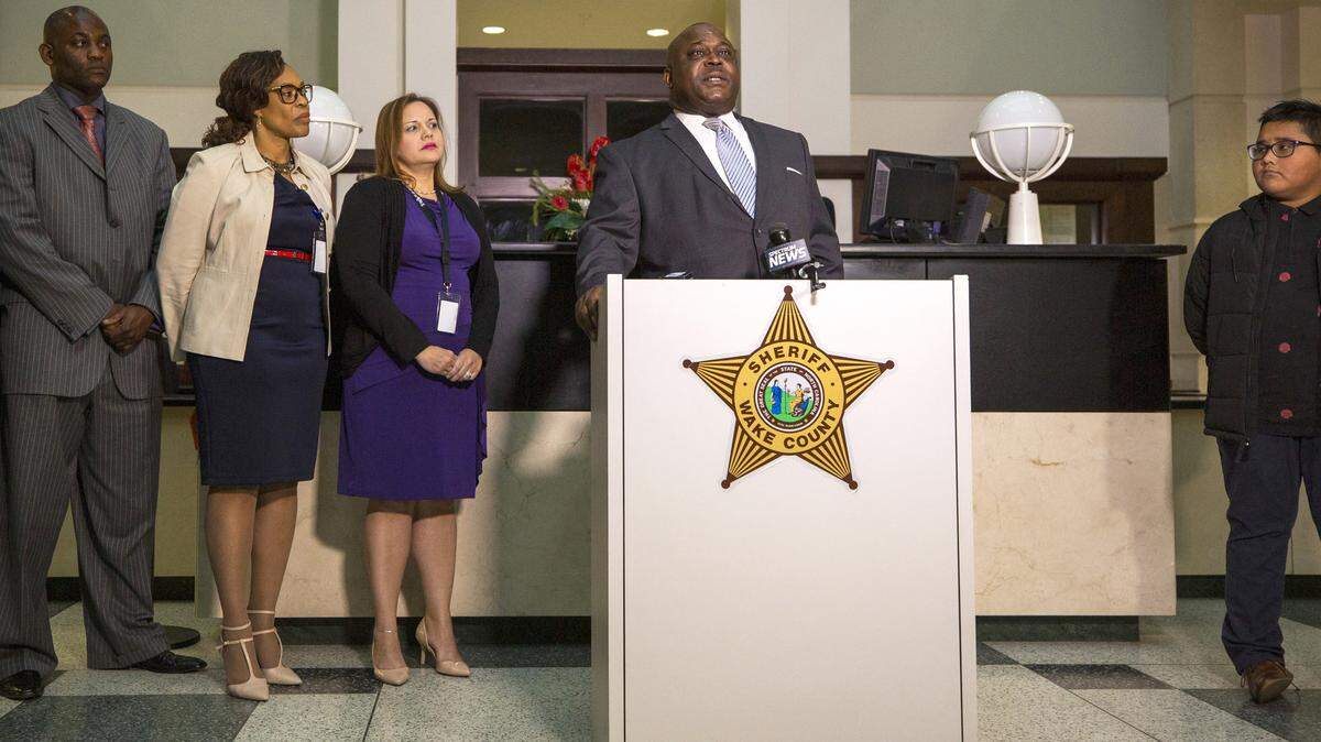 Wake County Sheriff Gerald Baker announces the end of his department’s participation in the 287g, a program allowing them to collaborate with ICE to detain people living in the United States illegally, during a press conference on Friday, Dec. 7, 2018, in Raleigh, NC.