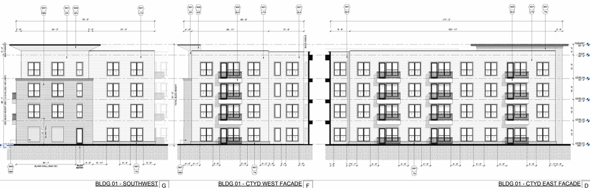A rendering of the new “garden-style” apartments planned as part of Downtown South’s first phase.
