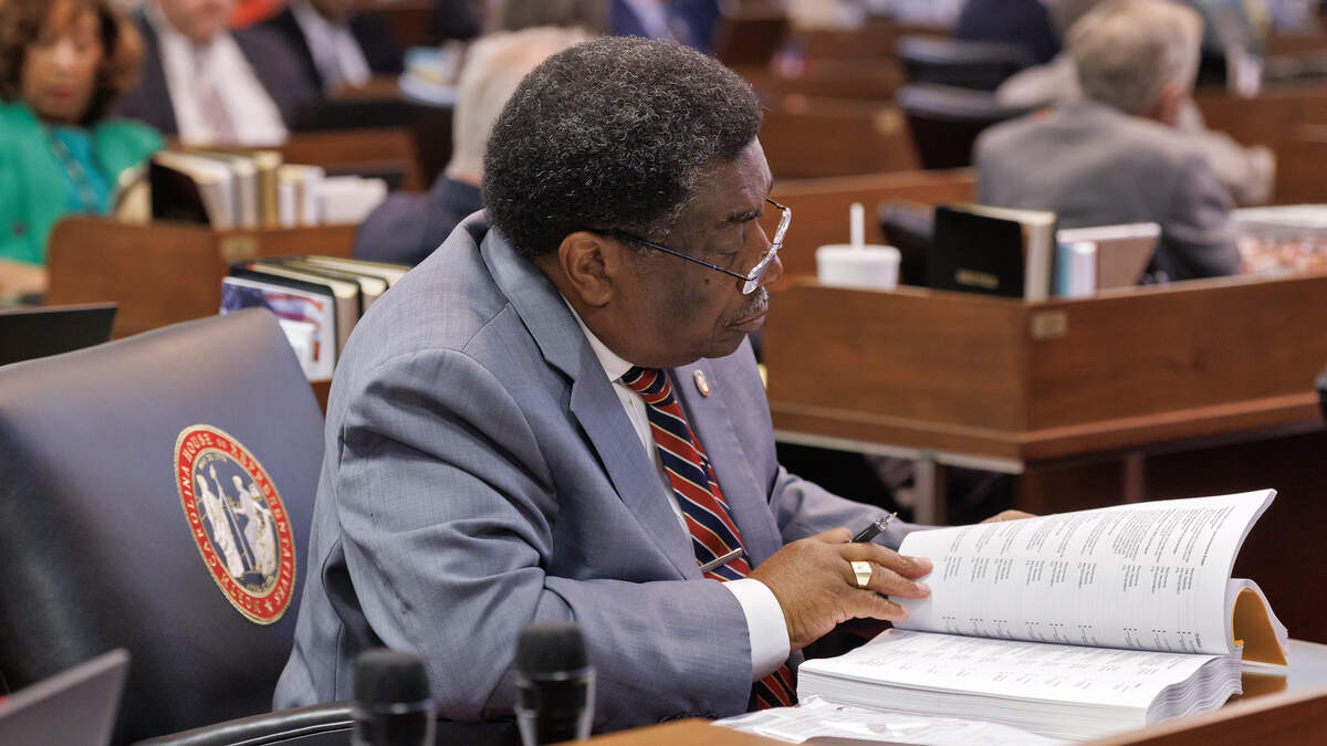 Rep. Garland Pierce reads through the budget during the House session on Wednesday, July 1, 2026, at the Legislative Building in Raleigh, N.C.